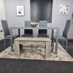 Kosy Koala 6 Seater Glass and Faux Leather Dining Bench Set Grey - Size: 96 x 40 x 40cm - Portland - Wilko