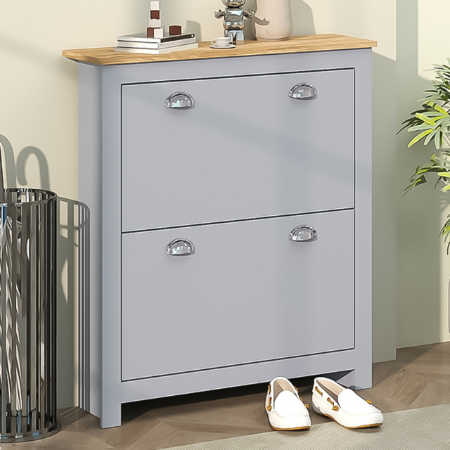HOMCOM 2 Drawer Grey Flip Door Narrow Shoe Cabinet - Size: 90.5 cm x 23.0 cm x 79.0 cmcm - Wilko - image 1