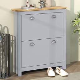 HOMCOM 2 Drawer Grey Flip Door Narrow Shoe Cabinet - Size: 90.5 cm x 23.0 cm x 79.0 cmcm - Wilko
