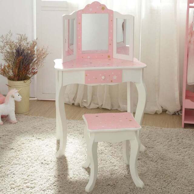 Teamson Kids Fashion Pink and White Twinkle Star Prints Gisele Play Vanity Set - Size: 99.7 x 29.8 x 59.7cm - Wilko - image 1
