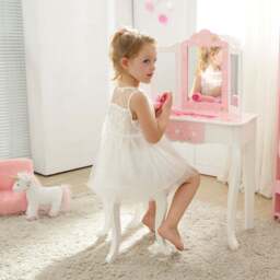 Teamson Kids Fashion Pink and White Twinkle Star Prints Gisele Play Vanity Set - Size: 99.7 x 29.8 x 59.7cm - Wilko - thumbnail 6