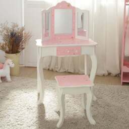 Teamson Kids Fashion Pink and White Twinkle Star Prints Gisele Play Vanity Set - Size: 99.7 x 29.8 x 59.7cm - Wilko