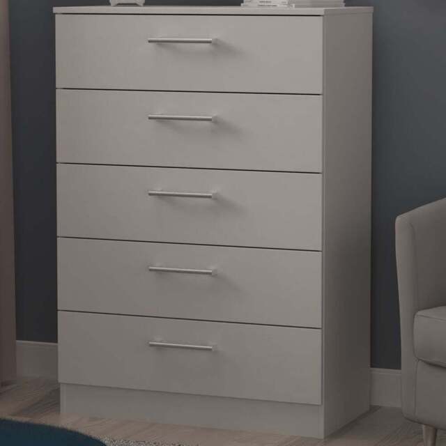 Crowndale Devon 5 Drawer Matt Grey Chest of Drawers Ready Assembled - Grey Matt - Wilko - image 1
