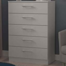 Crowndale Devon 5 Drawer Matt Grey Chest of Drawers Ready Assembled - Grey Matt - Wilko - thumbnail 1