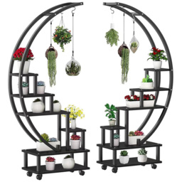 Living and Home 2 Piece Half Moon Shaped Plant Stand - Size: 57 x 16 x 100cm - Black - Wilko - thumbnail 3