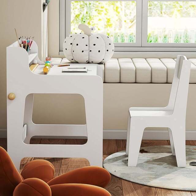 AIYAPLAY 2 Drawer White Kids Art Table and Chair Set - Size: 73.8 x 55.6 x 62.8cm - Wilko - image 1