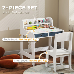 AIYAPLAY 2 Drawer White Kids Art Table and Chair Set - Size: 73.8 x 55.6 x 62.8cm - Wilko - thumbnail 7