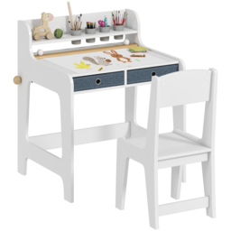 AIYAPLAY 2 Drawer White Kids Art Table and Chair Set - Size: 73.8 x 55.6 x 62.8cm - Wilko - thumbnail 3