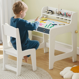 AIYAPLAY 2 Drawer White Kids Art Table and Chair Set - Size: 73.8 x 55.6 x 62.8cm - Wilko - thumbnail 5