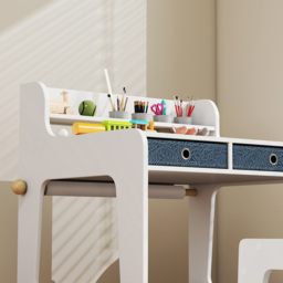 AIYAPLAY 2 Drawer White Kids Art Table and Chair Set - Size: 73.8 x 55.6 x 62.8cm - Wilko - thumbnail 4