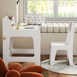 AIYAPLAY 2 Drawer White Kids Art Table and Chair Set - Size: 73.8 x 55.6 x 62.8cm - Wilko - thumbnail 1