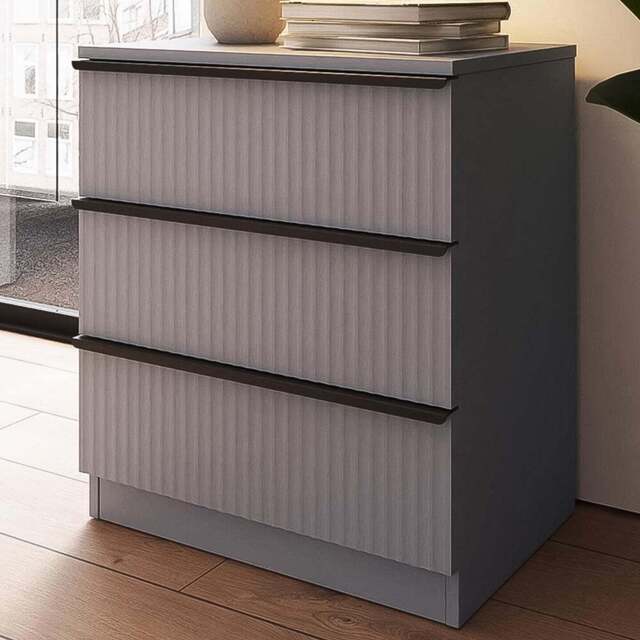 FWStyle Lania 3 Drawer Dark Grey Scalloped Ripple Effect Chest of Drawers - Wilko - image 1