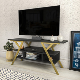 Decorotika Minerva Decorative 4 Open Shelf Gold and Anthracite TV Unit - Size: 55 x 120 x 35cm - Multi - Wilko - thumbnail 6