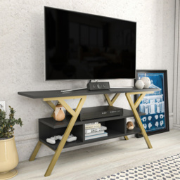 Decorotika Minerva Decorative 4 Open Shelf Gold and Anthracite TV Unit - Size: 55 x 120 x 35cm - Multi - Wilko - thumbnail 7