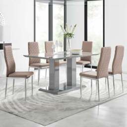 Furniturebox Molini Modern Valera 6 Seater Dining Set Grey Gloss Cappuccino and Chrome - Brown - Wilko - thumbnail 1