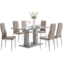 Furniturebox Molini Modern Valera 6 Seater Dining Set Grey Gloss Cappuccino and Chrome - Brown - Wilko - thumbnail 3