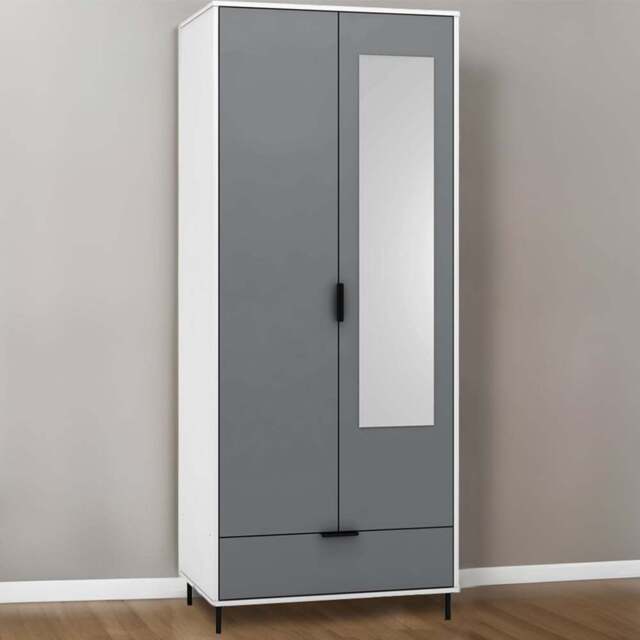 Seconique Madrid 2 Door Single Drawer Grey and White Gloss Wardrobe - Size: 2 Door, Single Drawer - Wilko - image 1