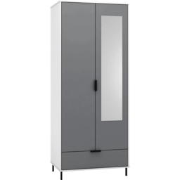 Seconique Madrid 2 Door Single Drawer Grey and White Gloss Wardrobe - Size: 2 Door, Single Drawer - Wilko - thumbnail 3