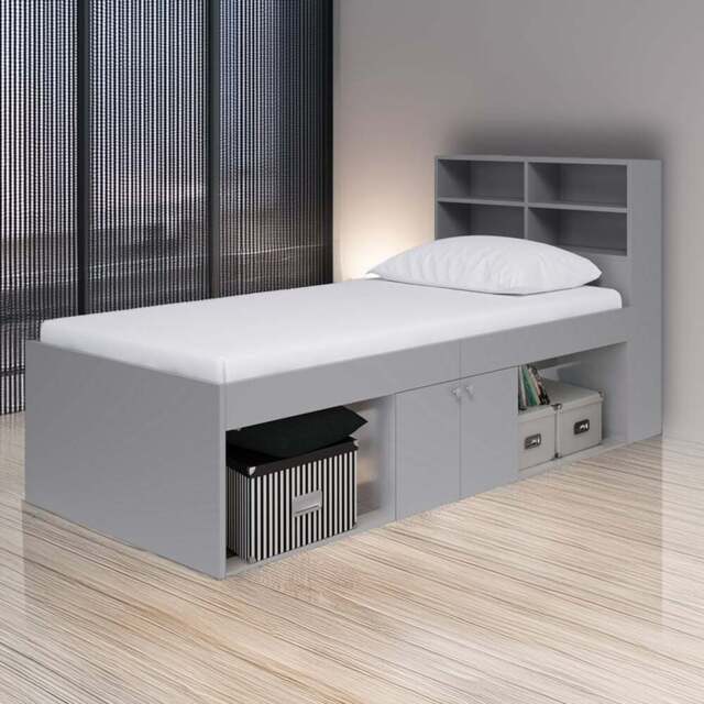 Kudl Single 2 Door 2 Shelf Grey Low Cabin Bed with Bookcase Headboard - Wilko - image 1
