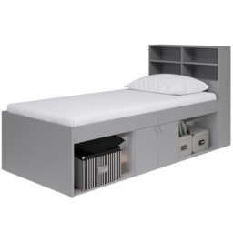Kudl Single 2 Door 2 Shelf Grey Low Cabin Bed with Bookcase Headboard - Wilko - thumbnail 3