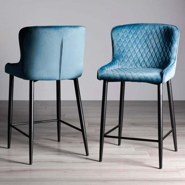 Bentley Designs Cezanne Set of 2 Petrol Blue Velvet Fabric Upholstered Barstool - Size: 97 x 49 x 56cm - Wilko - image 1