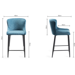 Bentley Designs Cezanne Set of 2 Petrol Blue Velvet Fabric Upholstered Barstool - Size: 97 x 49 x 56cm - Wilko - thumbnail 7