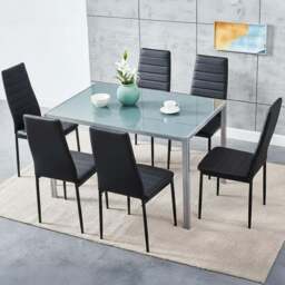 Kosy Koala 6 Seater Glass and Metal Dining Set Black - Grey - Wilko - thumbnail 1