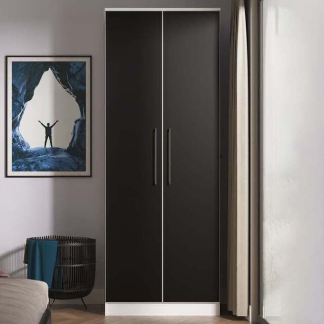 Crowndale Worcester 2 Door Matt Black and White Tall Wardrobe Ready Assembled - Black Matt & White - Wilko - image 1