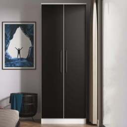 Crowndale Worcester 2 Door Matt Black and White Tall Wardrobe Ready Assembled - Black Matt & White - Wilko