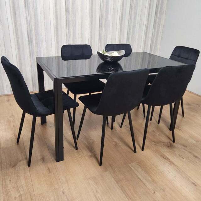 Kosy Koala 6 Seater Velvet Glass Dining Set Black - Portland - Wilko - image 1