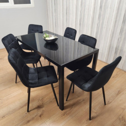 Kosy Koala 6 Seater Velvet Glass Dining Set Black - Portland - Wilko - thumbnail 3