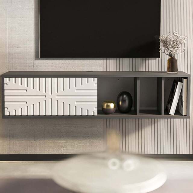 Decorotika Teo 2 Door 2 Shelf Traverter and Walnut Floating TV Unit - Size: 29.5 x 140 x 29.5cm - Multi - Wilko - image 1