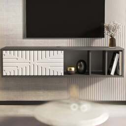 Decorotika Teo 2 Door 2 Shelf Traverter and Walnut Floating TV Unit - Size: 29.5 x 140 x 29.5cm - Multi - Wilko - thumbnail 1