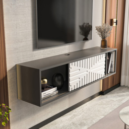 Decorotika Teo 2 Door 2 Shelf Traverter and Walnut Floating TV Unit - Size: 29.5 x 140 x 29.5cm - Multi - Wilko - thumbnail 7