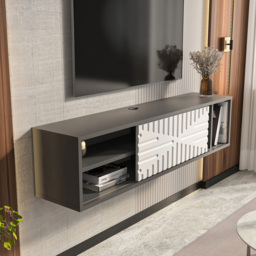Decorotika Teo 2 Door 2 Shelf Traverter and Walnut Floating TV Unit - Size: 29.5 x 140 x 29.5cm - Multi - Wilko - thumbnail 6