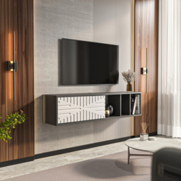 Decorotika Teo 2 Door 2 Shelf Traverter and Walnut Floating TV Unit - Size: 29.5 x 140 x 29.5cm - Multi - Wilko - thumbnail 5
