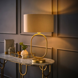 ValueLights Antonia Beige with Gold Inner Drum Shade Brushed Gold Oval LED Table Lamp - Size: 42.3 x 25 x 25cm - Wilko - thumbnail 7