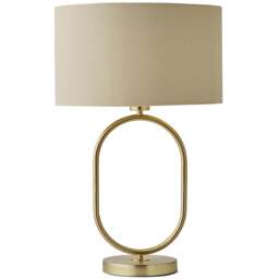 ValueLights Antonia Beige with Gold Inner Drum Shade Brushed Gold Oval LED Table Lamp - Size: 42.3 x 25 x 25cm - Wilko