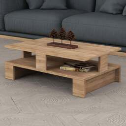 Decortie Mansu Single Shelf Oak Modern Coffee Table - Size: 27.5 x 80 x 50cm - Cream - Wilko