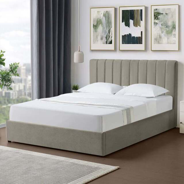 Artemis Home Evelynne King Size Light Brown Linen Upholstered Ottoman Bed - Wilko - image 1