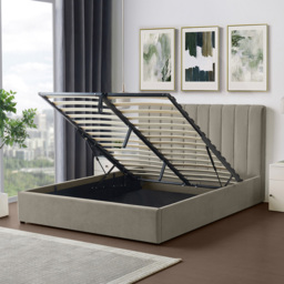 Artemis Home Evelynne King Size Light Brown Linen Upholstered Ottoman Bed - Wilko - thumbnail 4