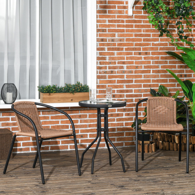Outsunny 2 Seater Brown Rattan Stackable Garden Bistro Set - Wilko - image 1