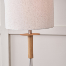 Pacific Lifestyle Bonham White Fabric Shade Natural Wood Veneer and Silver Metal Floor Lamp - Size: 161 x 23 x 23cm - Wilko - thumbnail 4