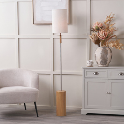 Pacific Lifestyle Bonham White Fabric Shade Natural Wood Veneer and Silver Metal Floor Lamp - Size: 161 x 23 x 23cm - Wilko - thumbnail 3
