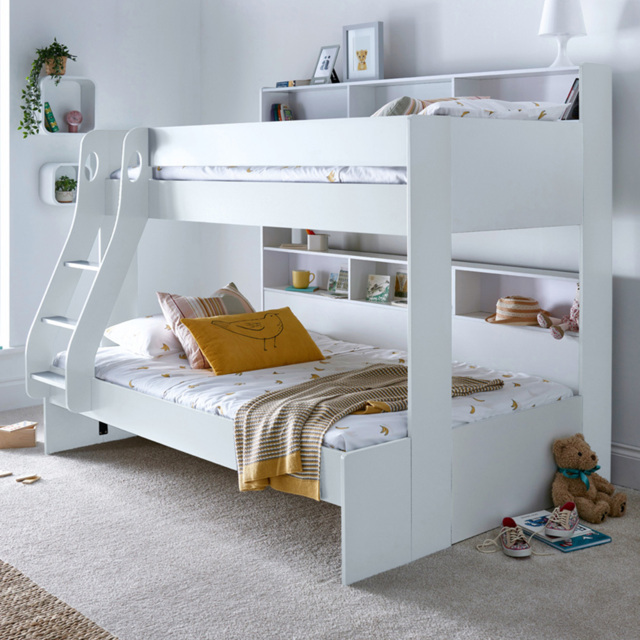 Bedmaster Oliver Triple Sleeper White Bunk Bed with Pocket Sprung Mattresses - Size: Single + Small Double - Wilko - image 1