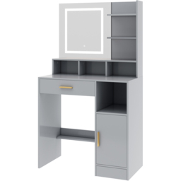 Brooklyn Truro Single Door Single Drawer 7 Shelf Grey Adjustable Dressing Table with LED Mirror - Size: 140 x 80 x 40cm - Wilko - thumbnail 3