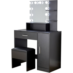 Home Source Sophia Single Door Single Drawer Black Dressing Table Set with LED Mirror - Size: 134 x 85 x 40cm - Wilko - thumbnail 3