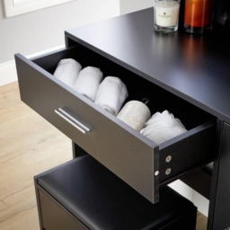 Home Source Sophia Single Door Single Drawer Black Dressing Table Set with LED Mirror - Size: 134 x 85 x 40cm - Wilko - thumbnail 5