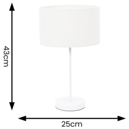 ValueLights Charlie Drum Shade White Table Lamp and Bulb - Size: 35 x 25 x 25cm - Wilko - thumbnail 7