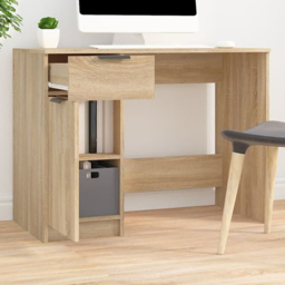 vidaXL Single Door Single Drawer Computer Desk Sonoma Oak - Size: 75 x 100 x 50cm - Brown - Wilko - thumbnail 1